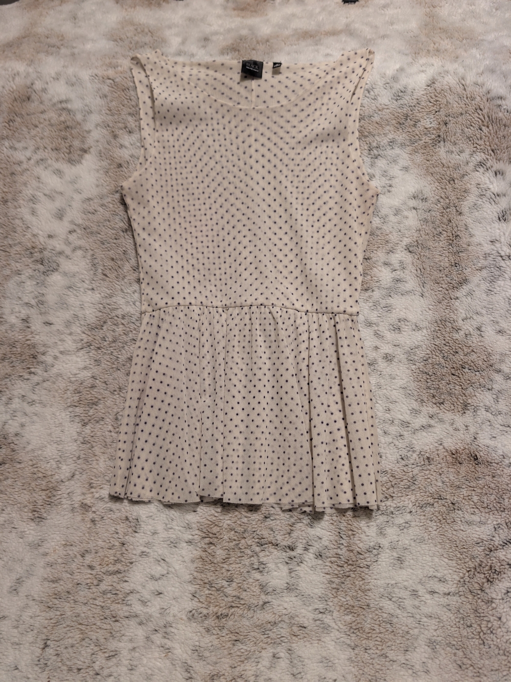 Saks Fifth Avenue BLACK Sheer Mesh Polka Dot Peplum Top Cream Black Small
